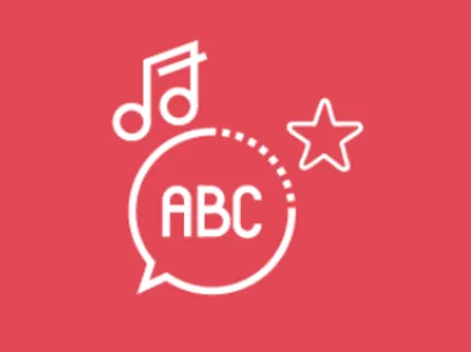 帶有音符和星星的語音泡泡中的 ABC 歌詞