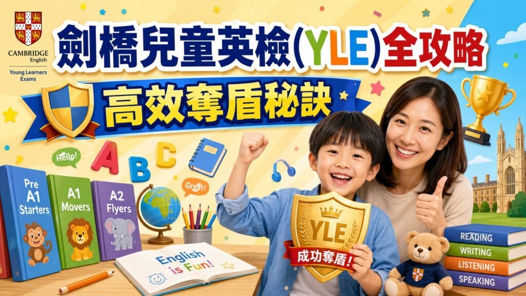 劍橋兒童英檢 YLE 全攻略：男孩與母親學習，有盾牌、獎盃與書籍