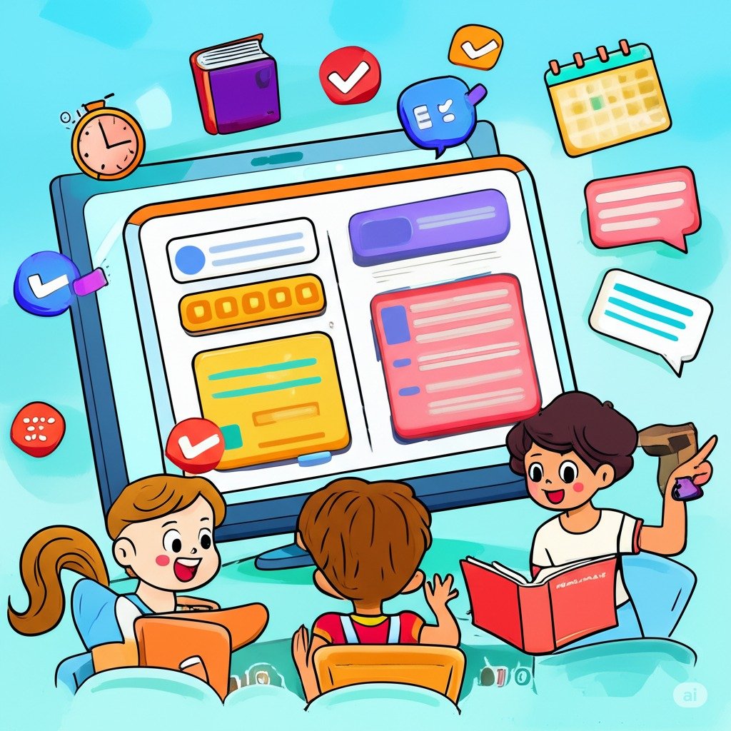 三個孩子正在使用電腦進行線上英語課程。 探索適合兒童的可負擔的線上英語選項。