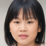 有著黑色短髮的年輕女子的肖像。