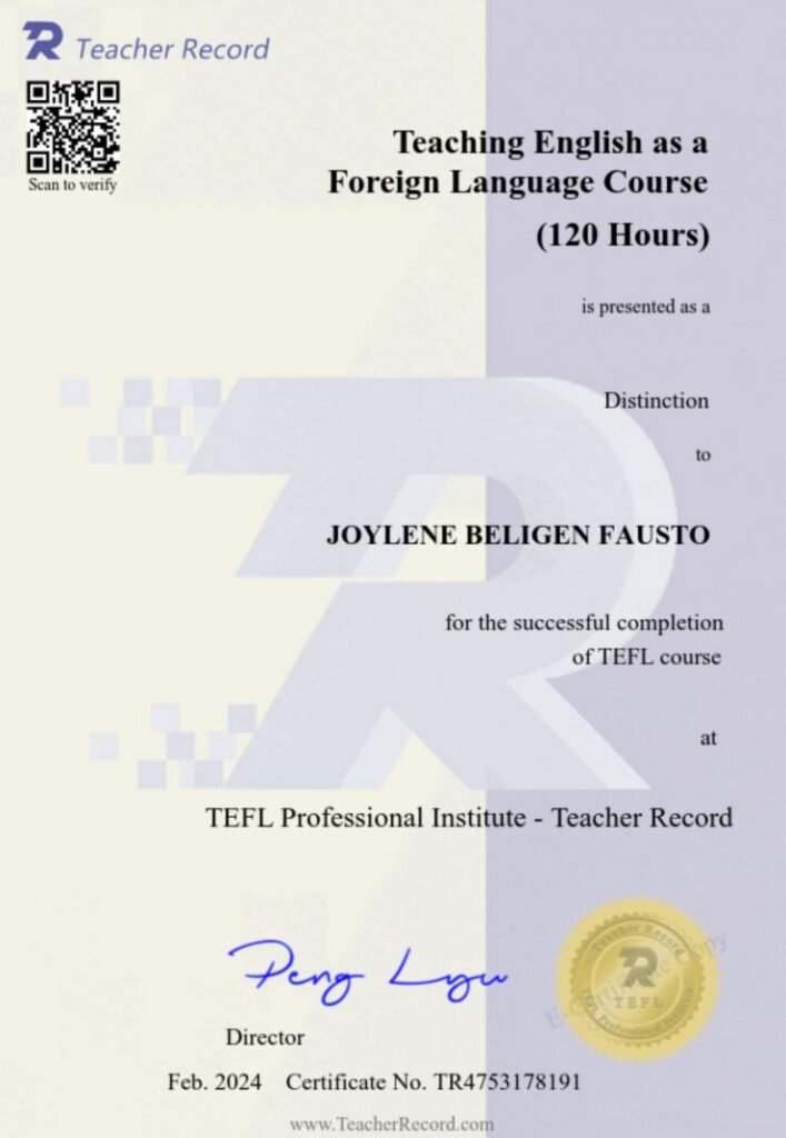 英語作為外語課程結業證書。