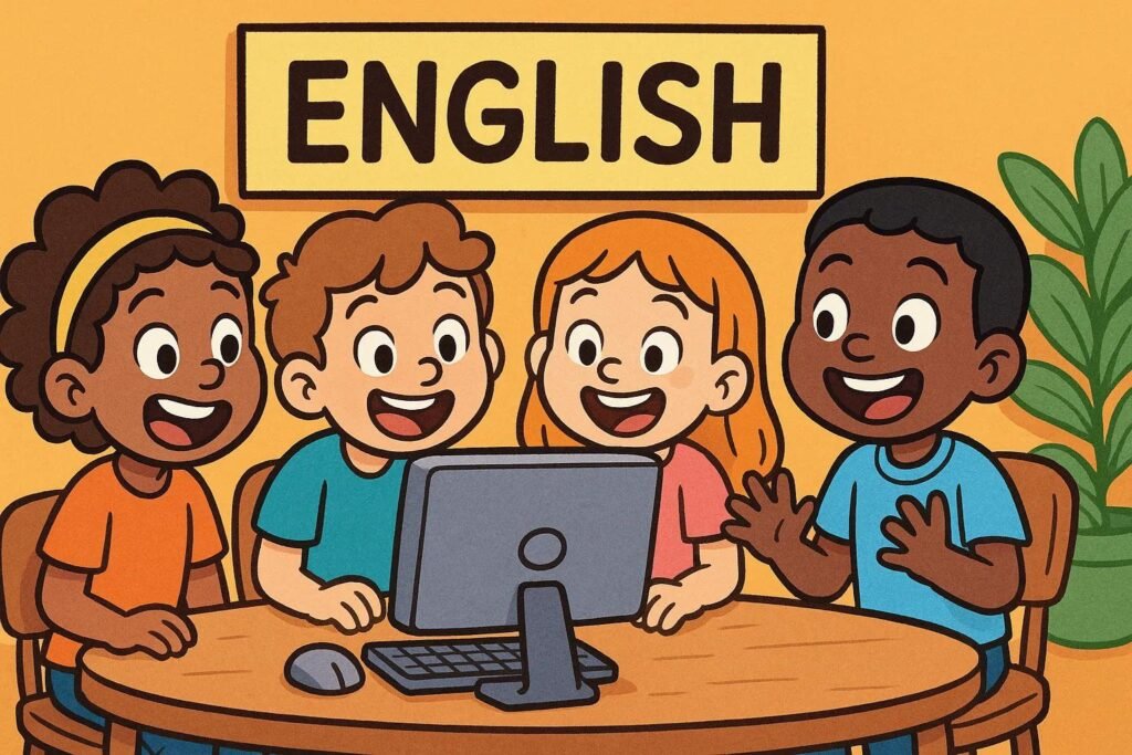 快樂的孩子們一起在線學習英語